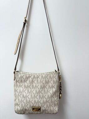 Michael Kors Ivory/Tan Signature MK Crossbody Bag